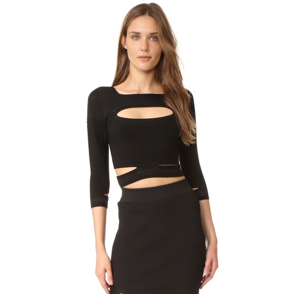 CUSHNIE ET OCHS CROPPED SLASHED KNIT TOP, SZ S BLACK - Picture 9 of 15